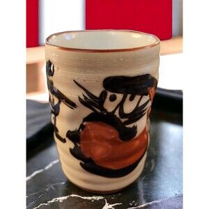 Japanese Daruma Yunomi Hand Painted Hand Made Teacup Mug Good Luck 4" Tall